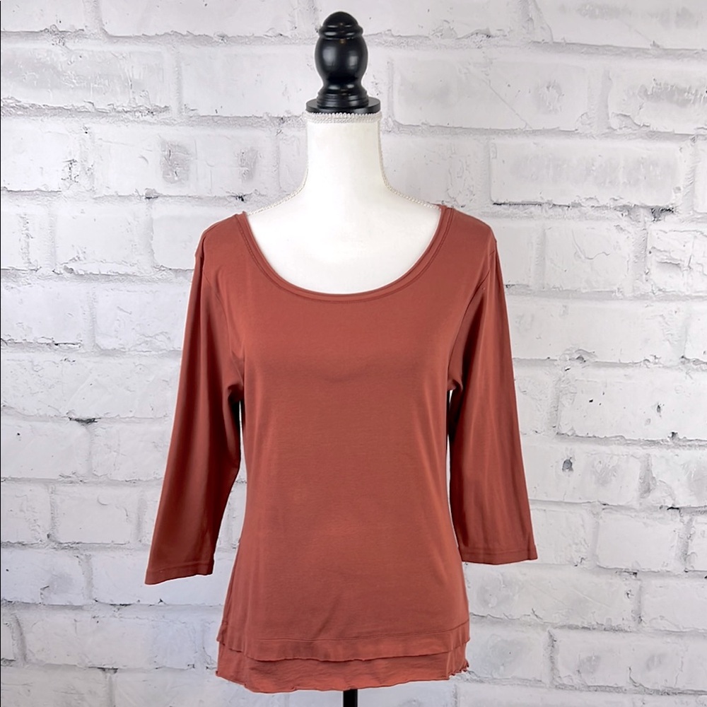 Glima 100% Cotton 3/4 Sleeve Scoop Neck Top Shirt Terra Cotta/Rust